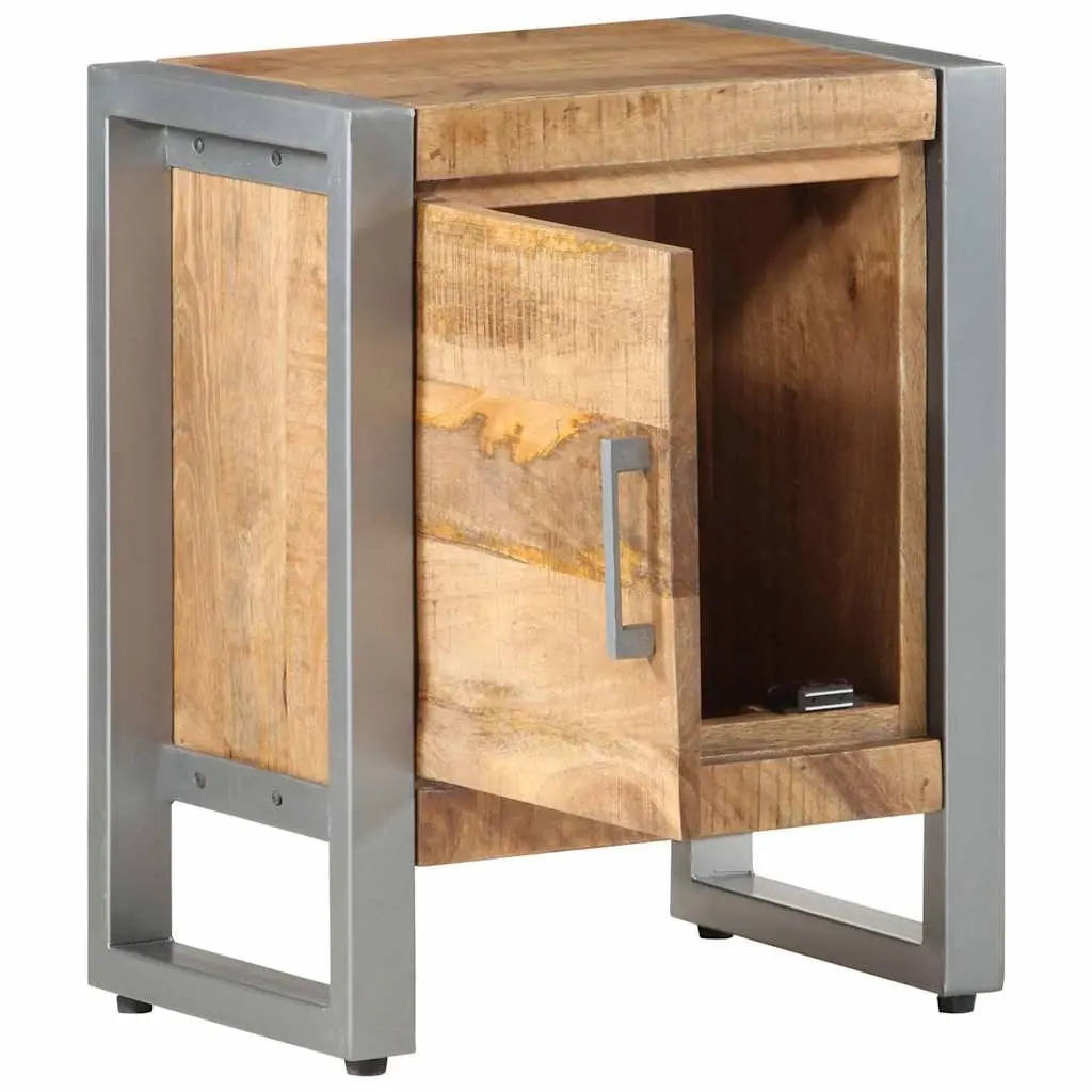 Bedside Cabinet Industrial Style Rough Mango Wood 40x30x50 cm Nightstand with Door