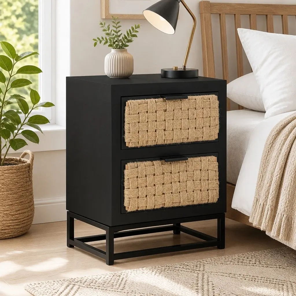 Bedside Cabinet 40x30x50 cm Two Drawer Nightstand Side Table Wood Storage