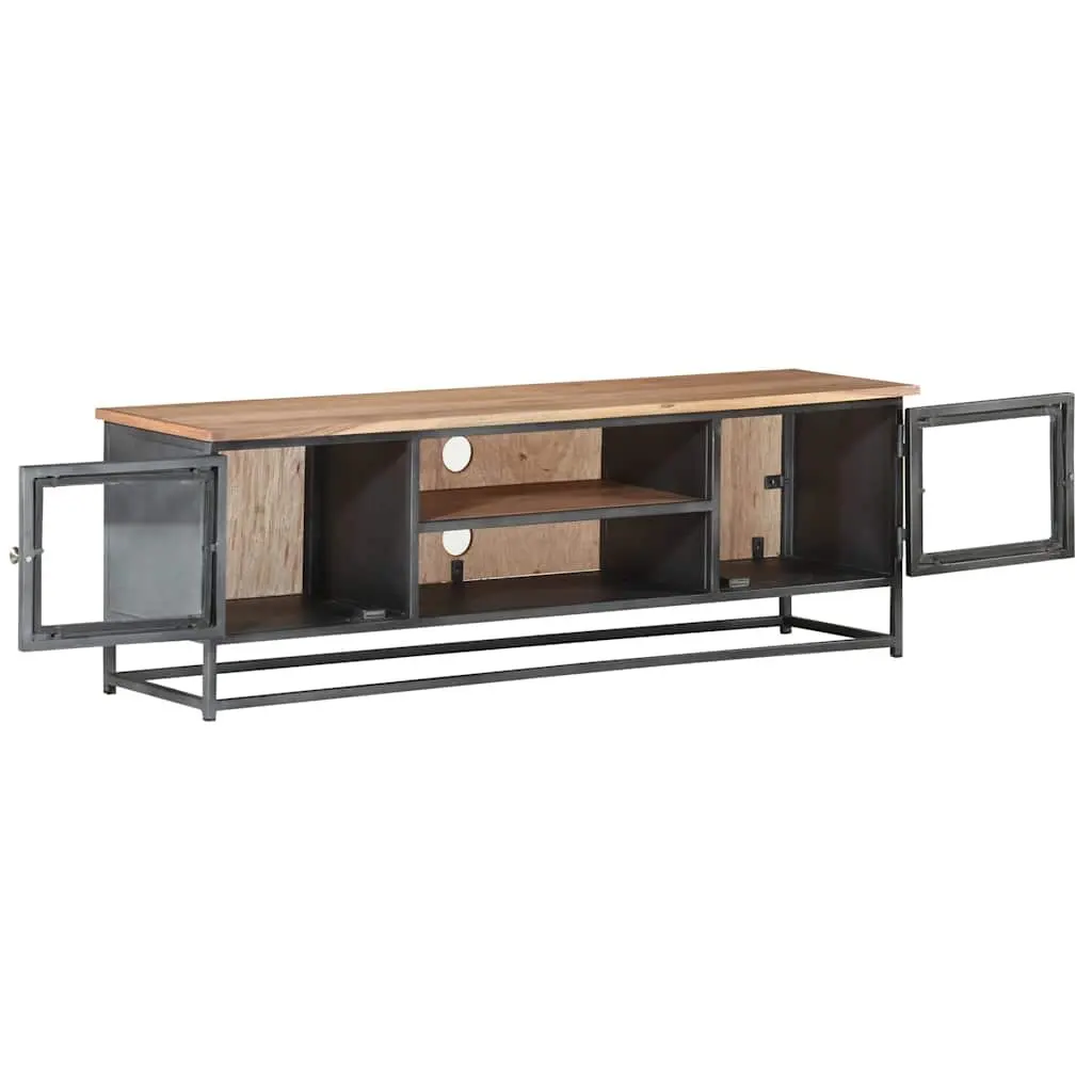 TV Cabinet Grey Solid Acacia Wood Steel Storage Unit 120x30x40cm