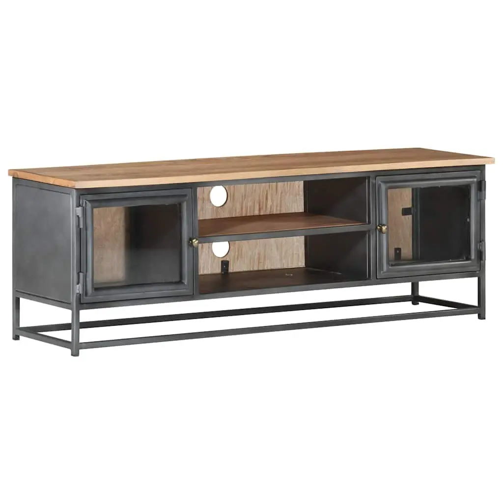 TV Cabinet Grey Solid Acacia Wood Steel Storage Unit 120x30x40cm