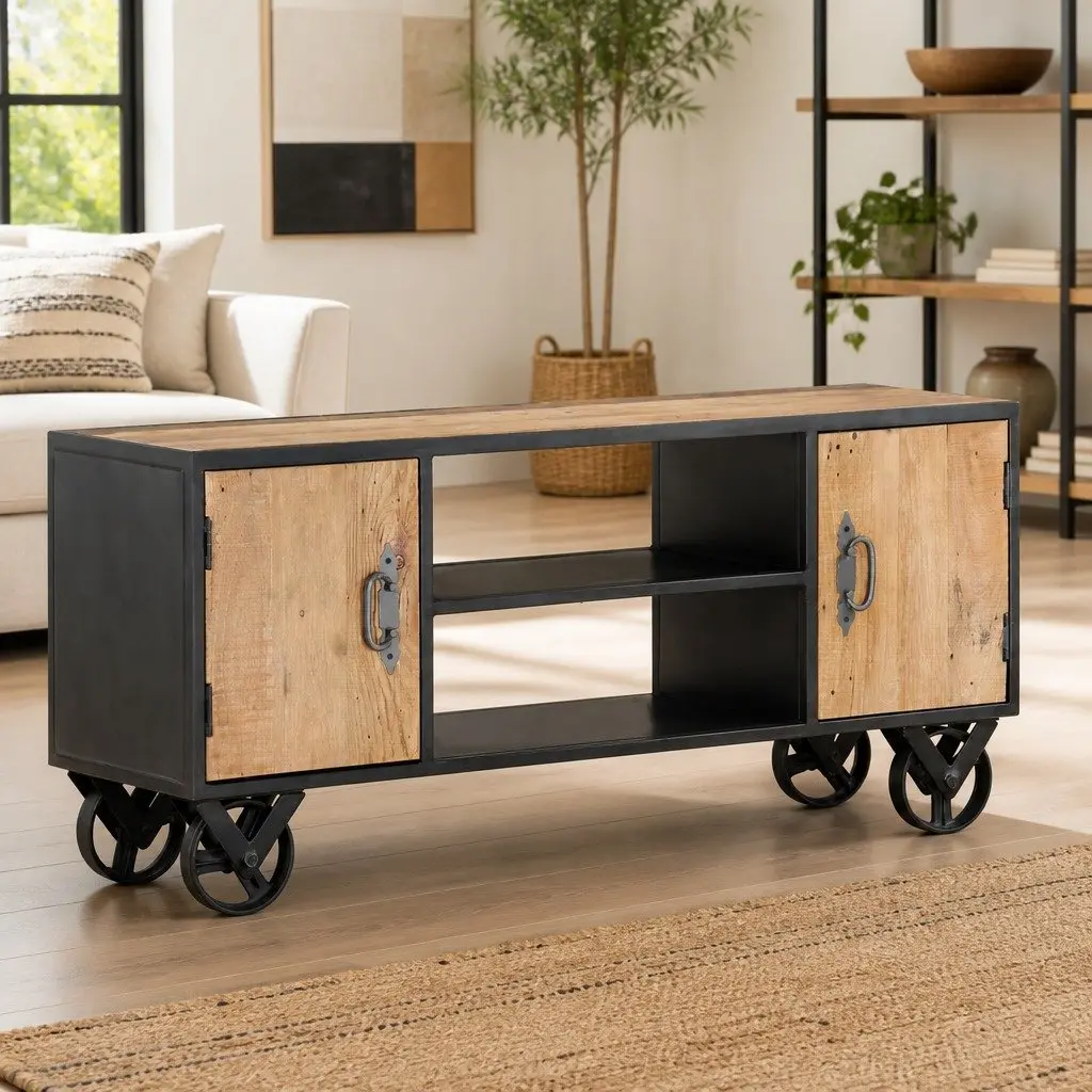 TV Cabinet Industrial Style Solid Reclaimed Wood 110x30x49cm