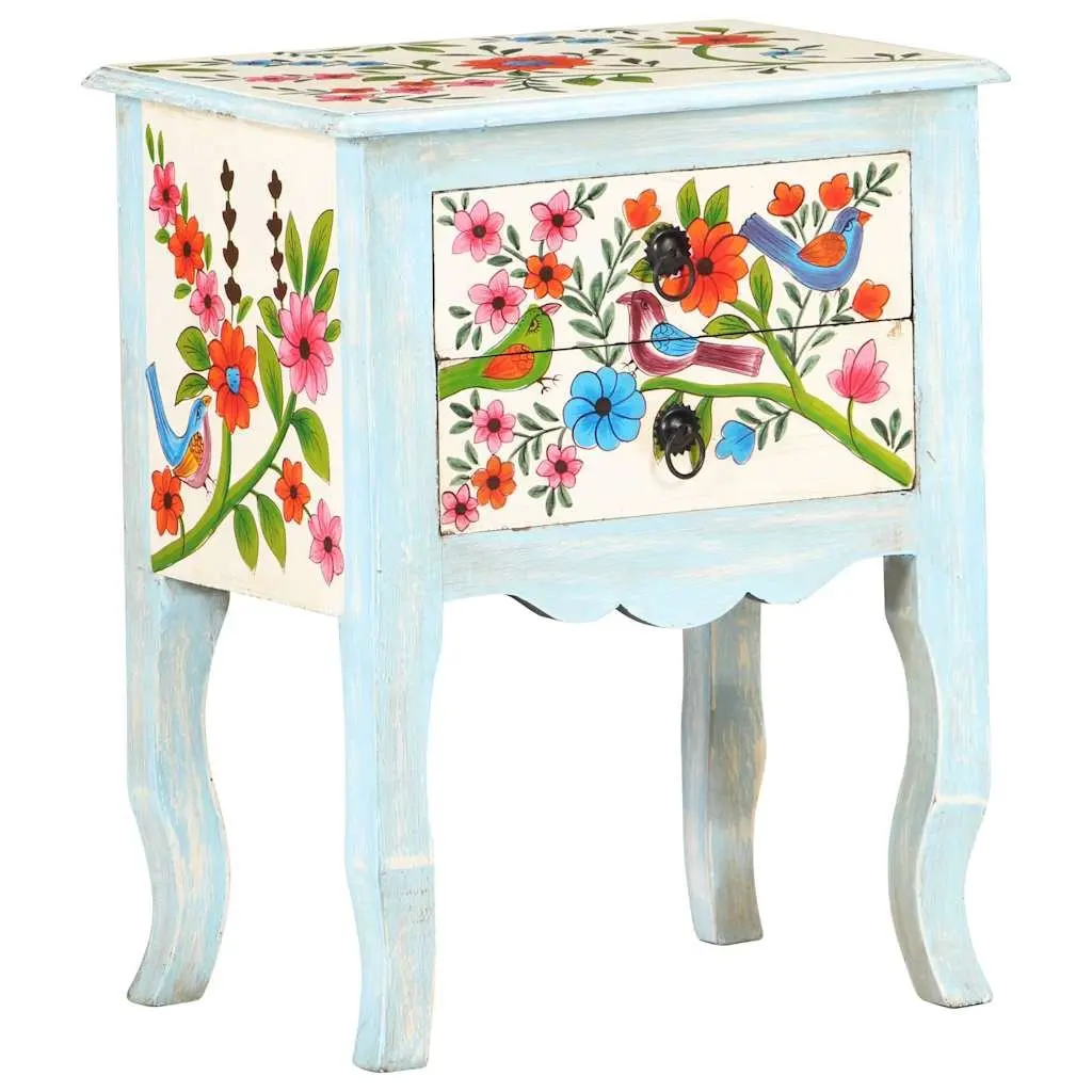 Hand Painted Multicolour Bedside Cabinet Solid Mango Wood 40x30x50cm