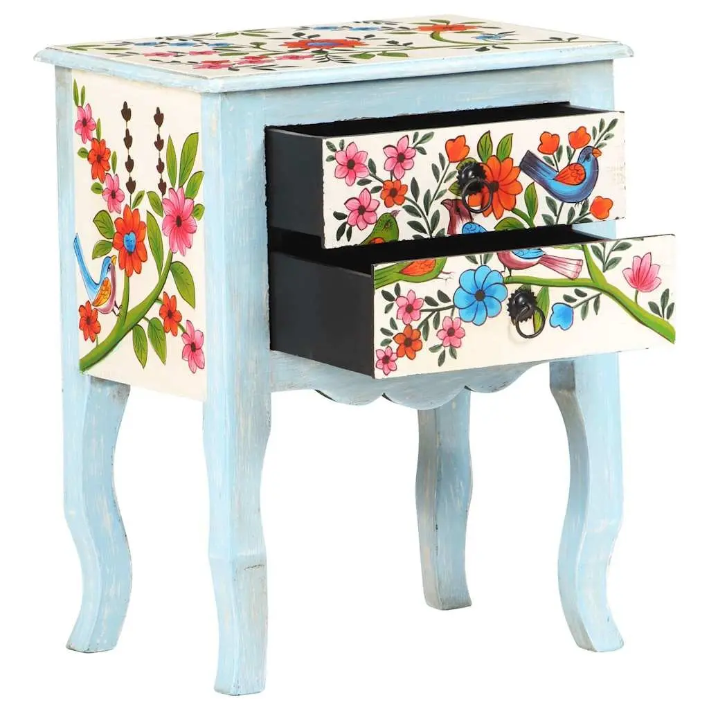 Hand Painted Multicolour Bedside Cabinet Solid Mango Wood 40x30x50cm