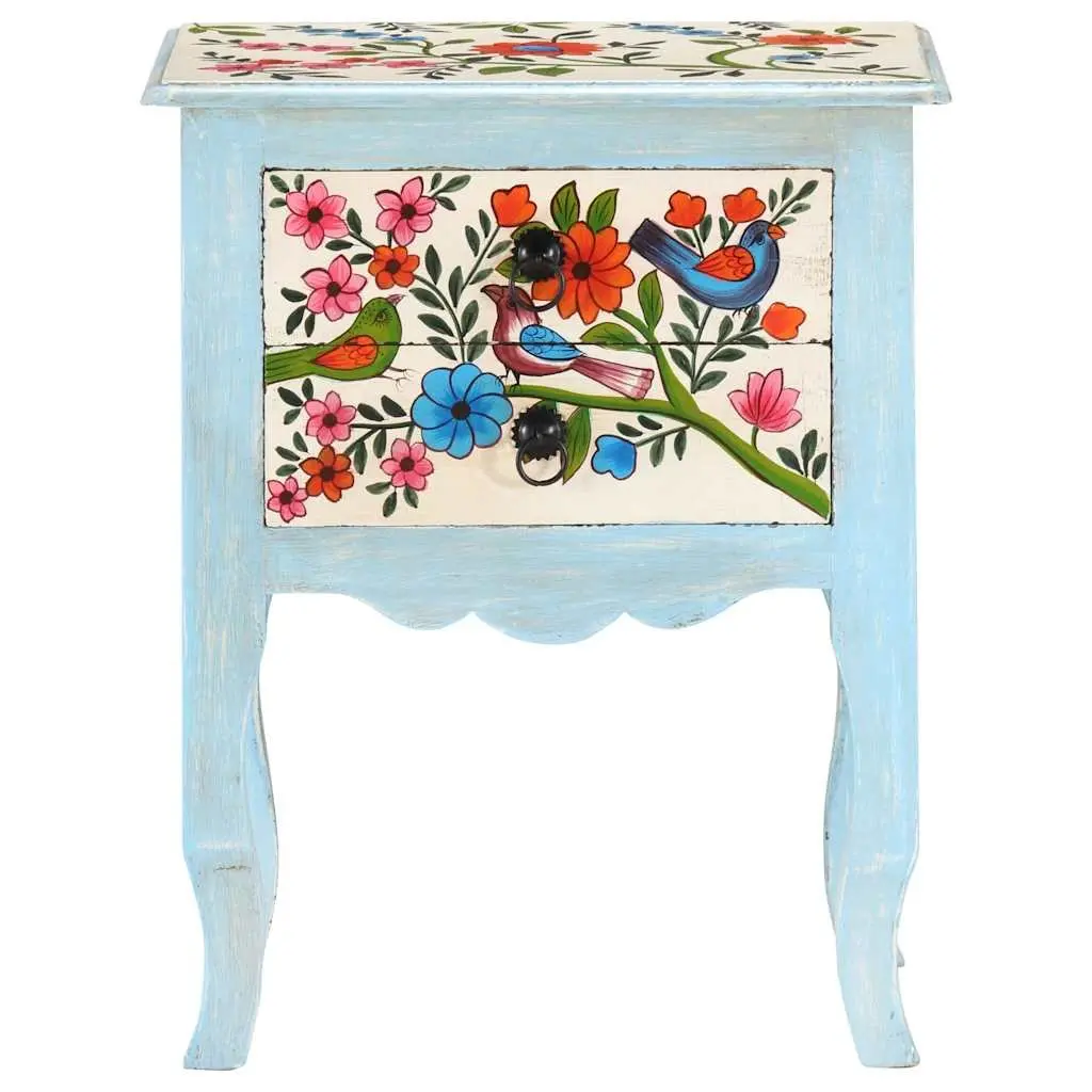 Hand Painted Multicolour Bedside Cabinet Solid Mango Wood 40x30x50cm