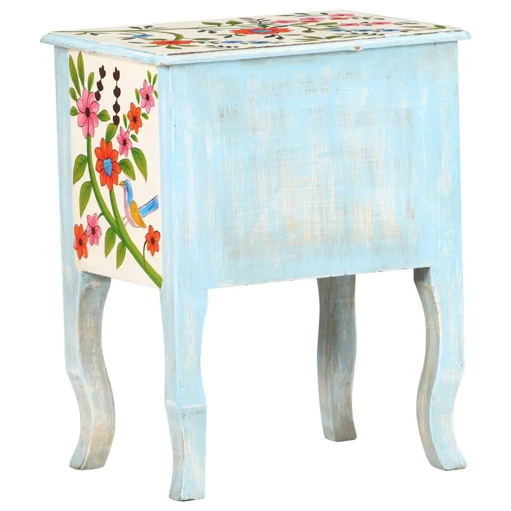 Hand Painted Multicolour Bedside Cabinet Solid Mango Wood 40x30x50cm