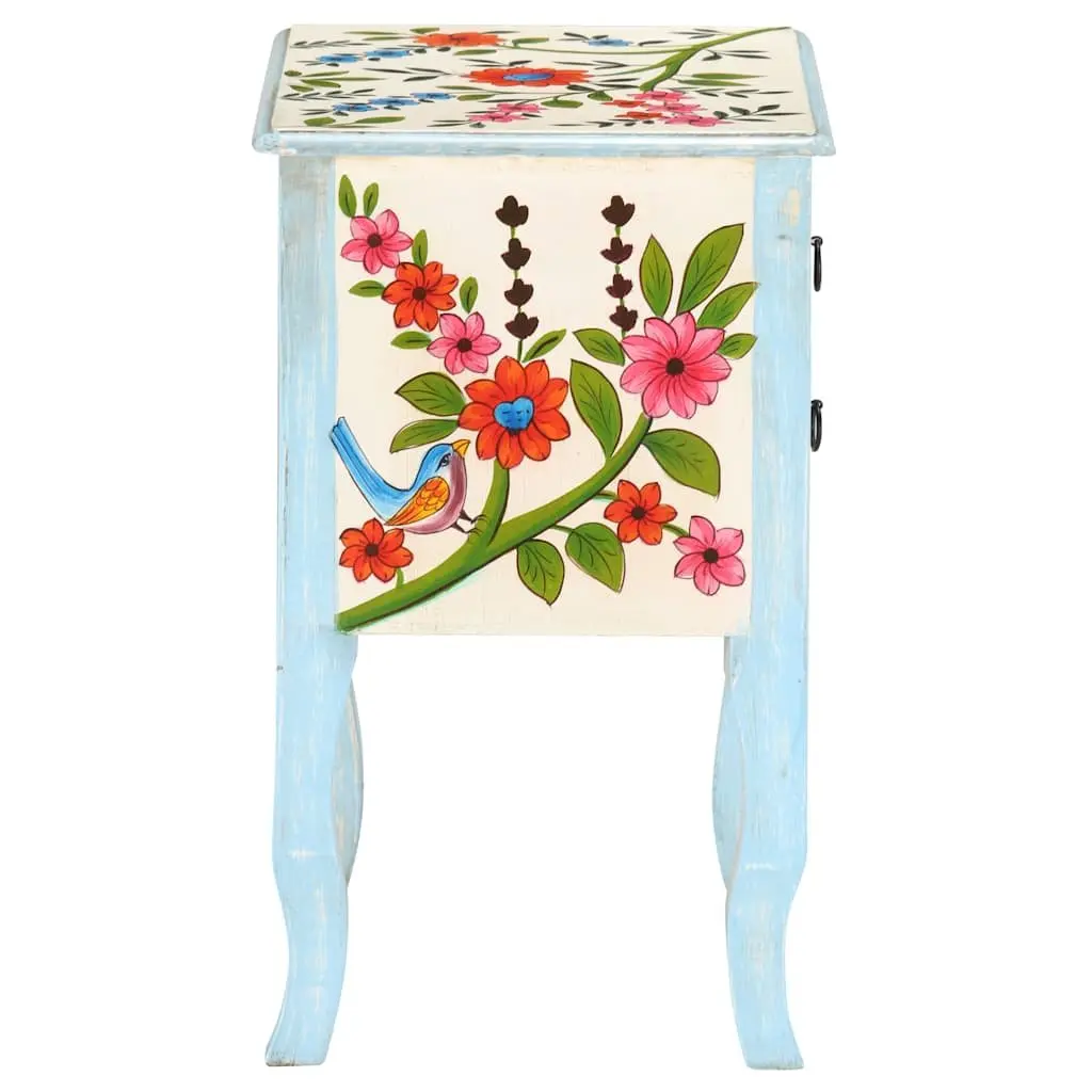 Hand Painted Multicolour Bedside Cabinet Solid Mango Wood 40x30x50cm