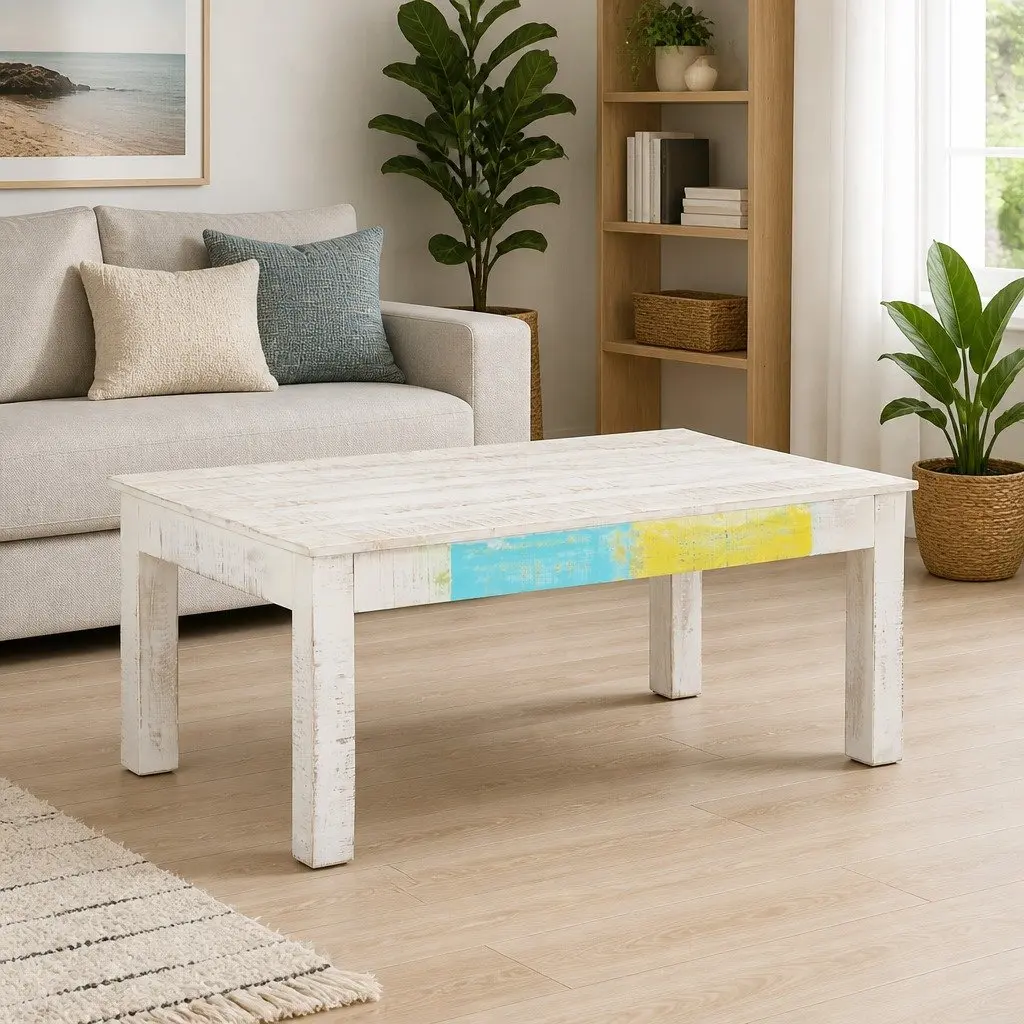 Coffee Table Whitewash Solid Mango Wood 110x60x45 cm