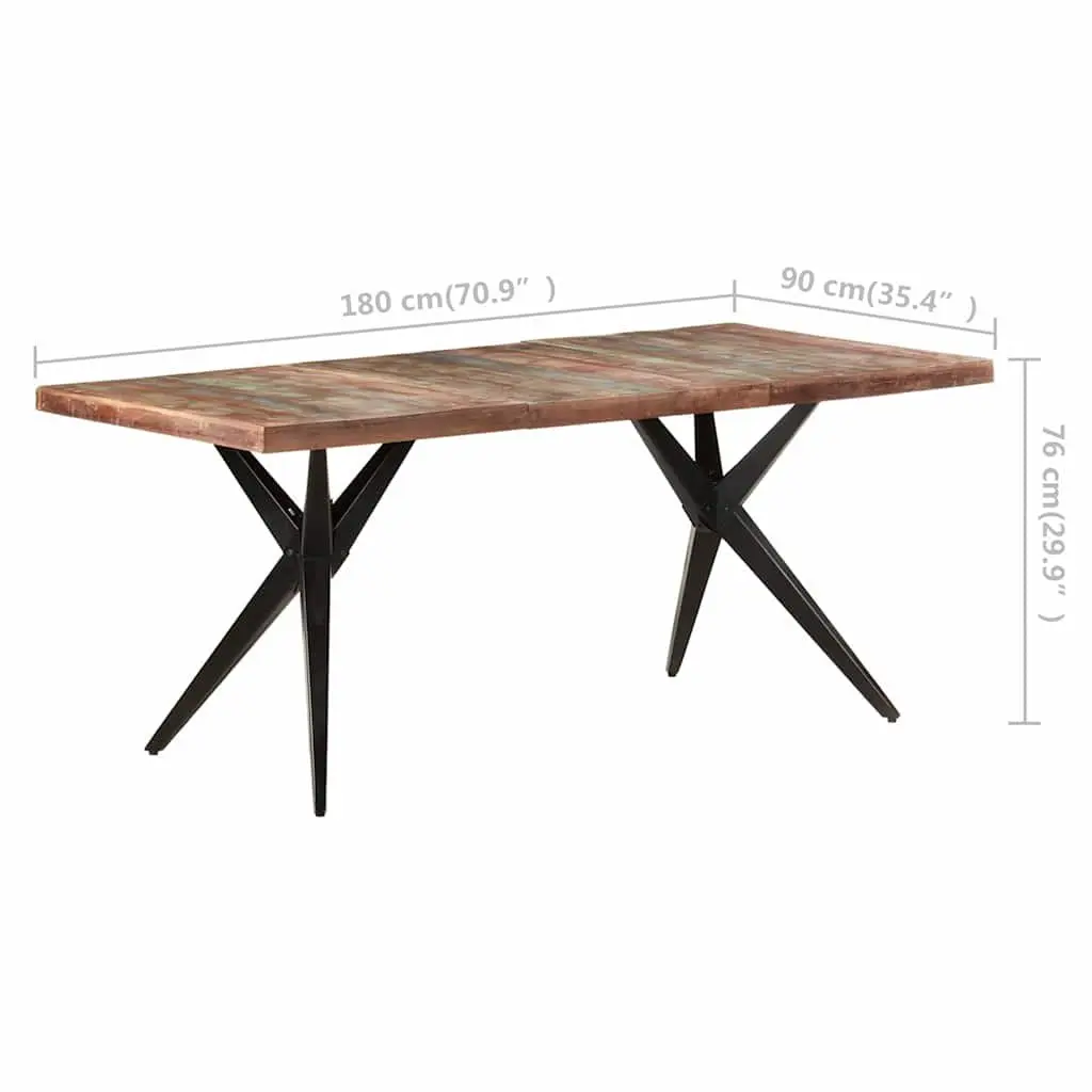 Dining Table 180x90x76cm Solid Reclaimed Wood Kitchen Furniture Black Steel Legs