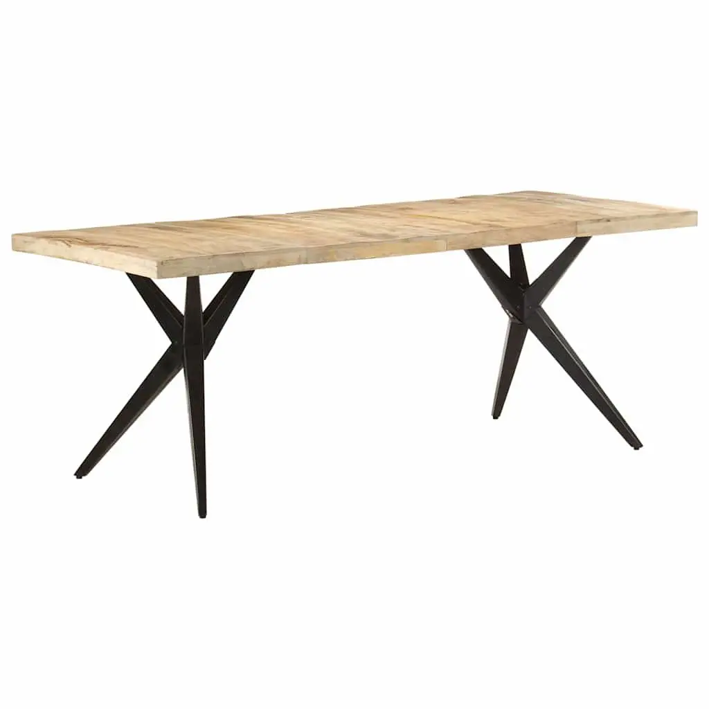 Dining Table Steel Frame Rough Mango Wood 200x90x76cm Durable Kitchen Furniture