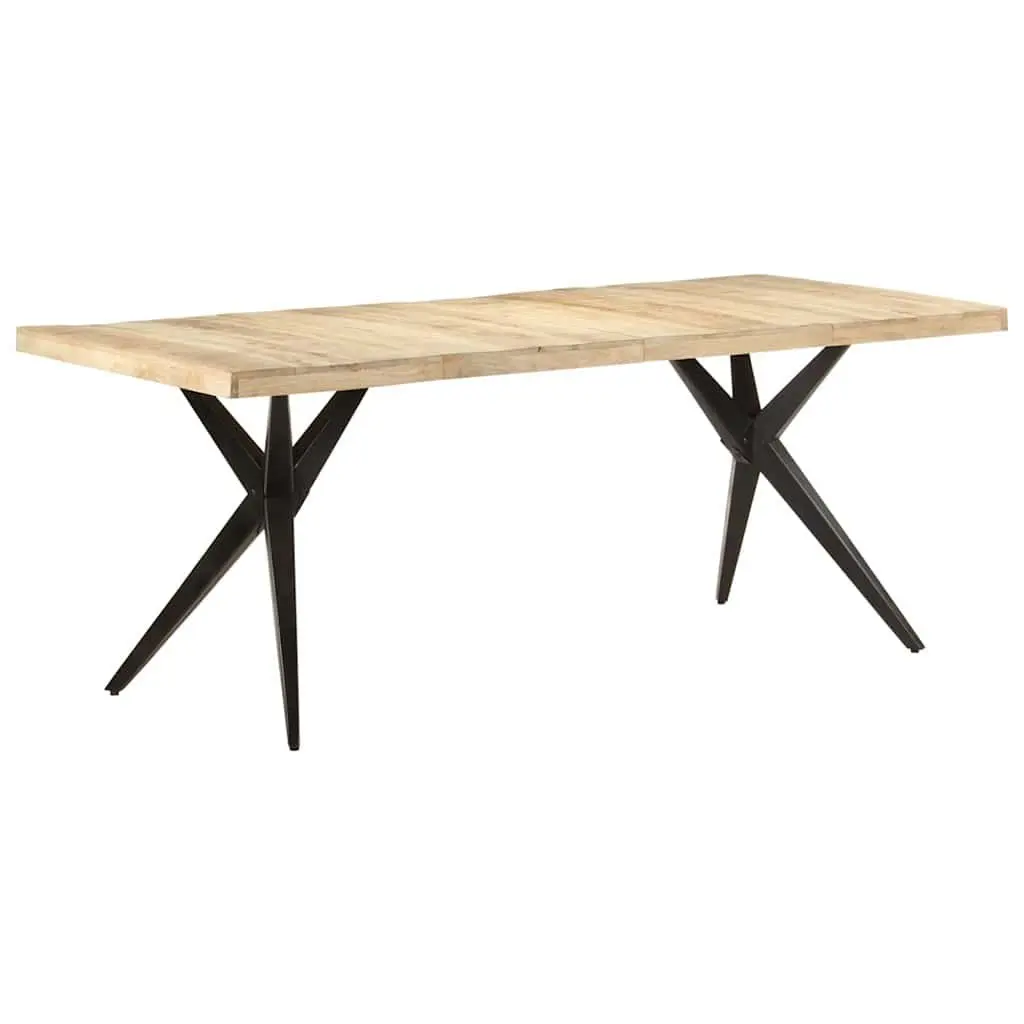 Dining Table Steel Frame Rough Mango Wood 200x90x76cm Durable Kitchen Furniture