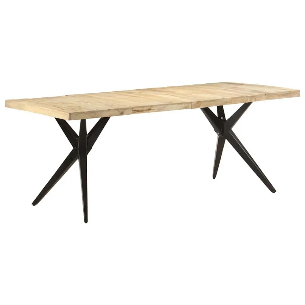 Dining Table Steel Frame Rough Mango Wood 200x90x76cm Durable Kitchen Furniture