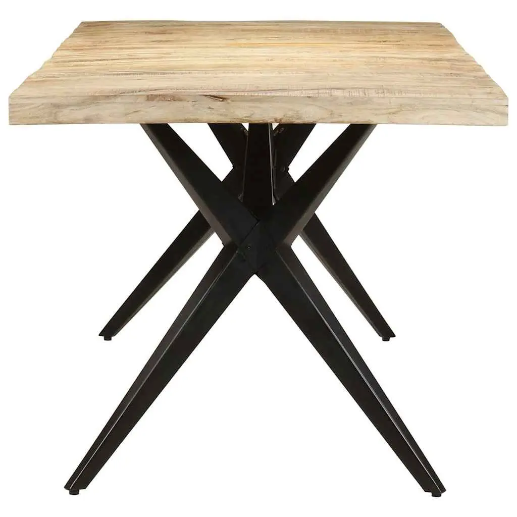 Dining Table Steel Frame Rough Mango Wood 200x90x76cm Durable Kitchen Furniture