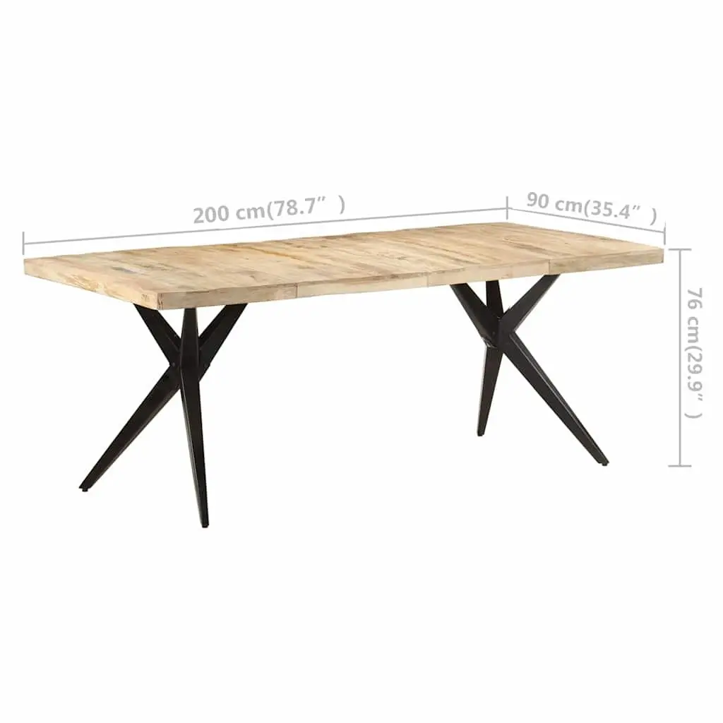 Dining Table Steel Frame Rough Mango Wood 200x90x76cm Durable Kitchen Furniture