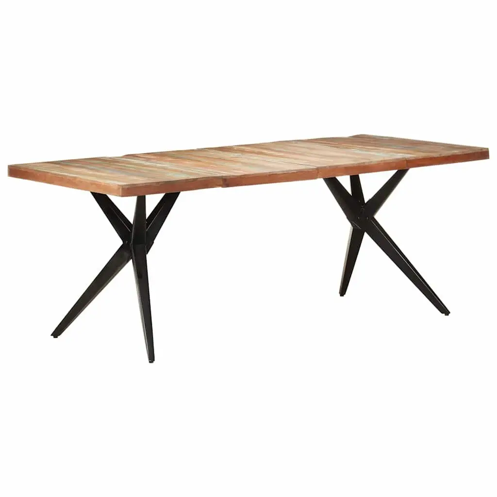 Reclaimed Wood Dining Table Sturdy Powder-Coated Steel Legs 200x90x76cm White