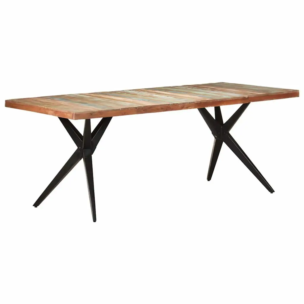 Reclaimed Wood Dining Table Sturdy Powder-Coated Steel Legs 200x90x76cm White