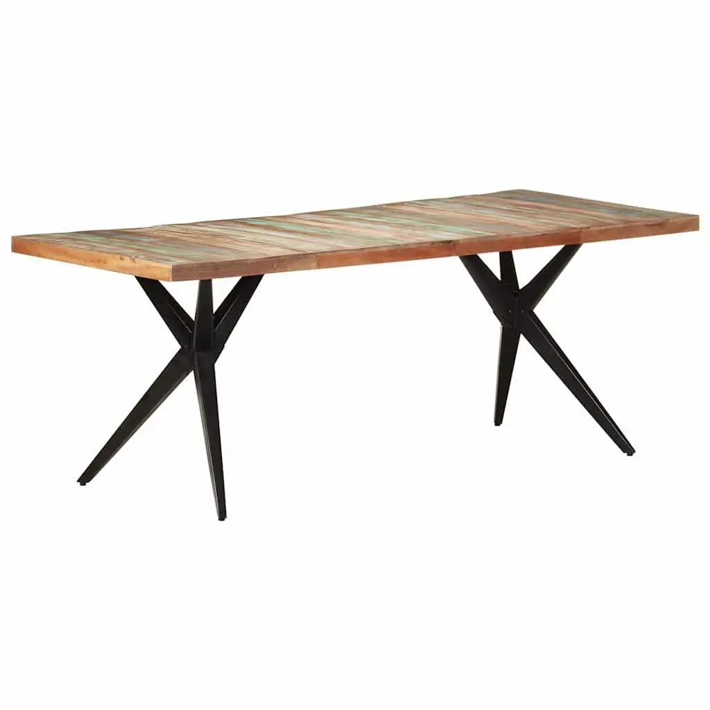 Reclaimed Wood Dining Table Sturdy Powder-Coated Steel Legs 200x90x76cm White