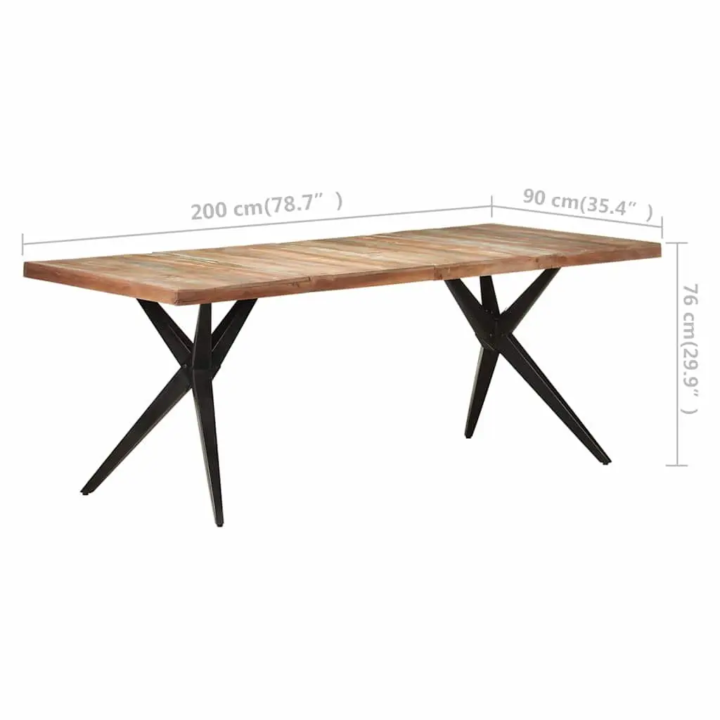 Reclaimed Wood Dining Table Sturdy Powder-Coated Steel Legs 200x90x76cm White