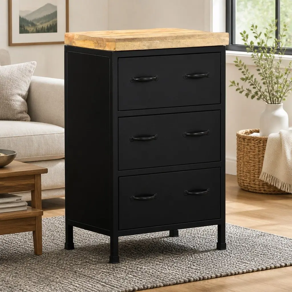 Sideboard Rustic Wood 47x35x76 cm Brown Storage Cabinet with 3 Drawers