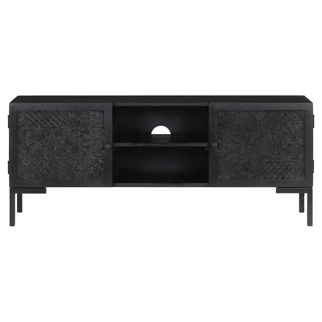 TV Cabinet Black Solid Wood 115 x 30 x 46 cm Media Unit Storage Shelves Doors