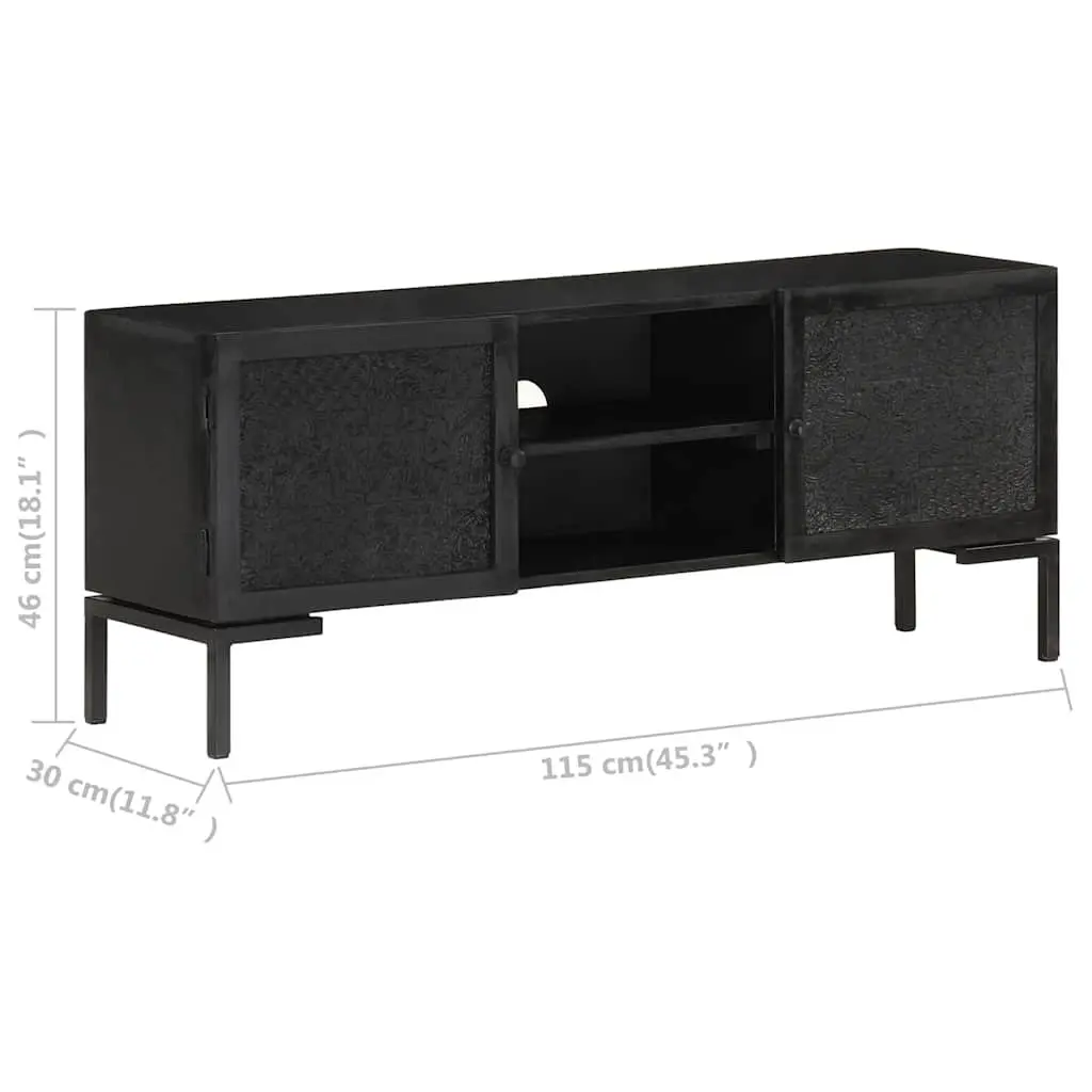 TV Cabinet Black Solid Wood 115 x 30 x 46 cm Media Unit Storage Shelves Doors