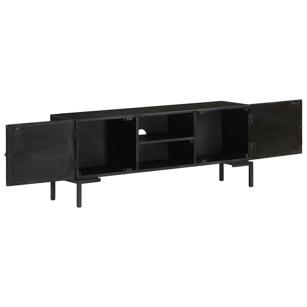 TV Cabinet Black Solid Wood 115 x 30 x 46 cm Media Unit Storage Shelves Doors