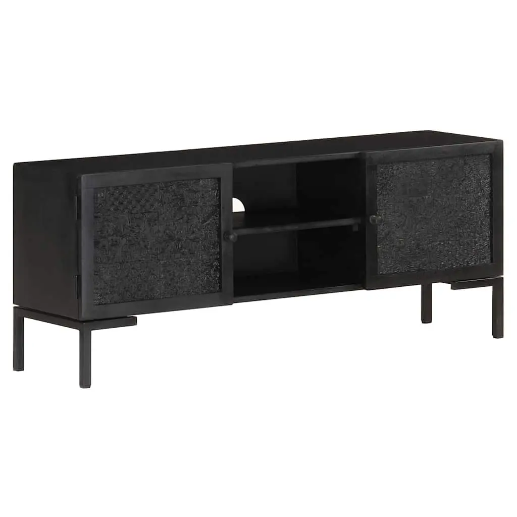 TV Cabinet Black Solid Wood 115 x 30 x 46 cm Media Unit Storage Shelves Doors