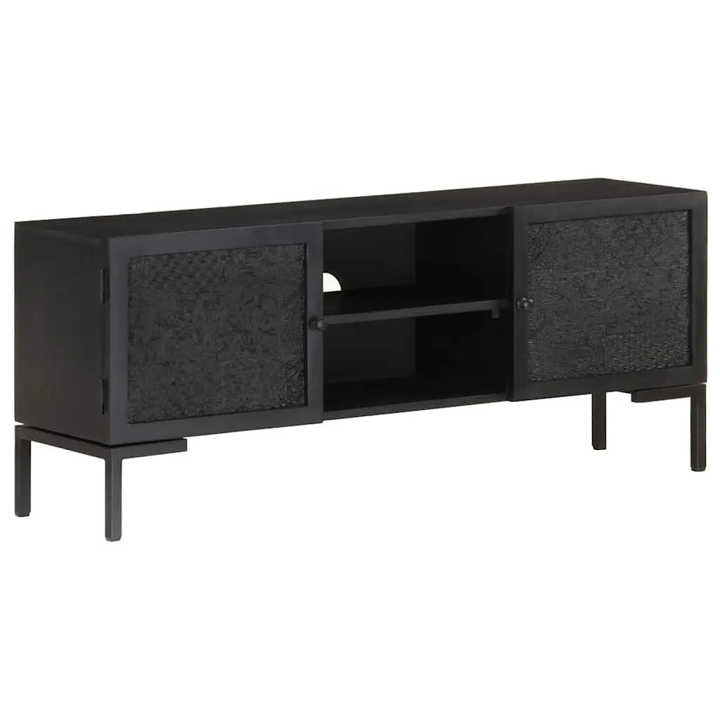 TV Cabinet Black Solid Wood 115 x 30 x 46 cm Media Unit Storage Shelves Doors