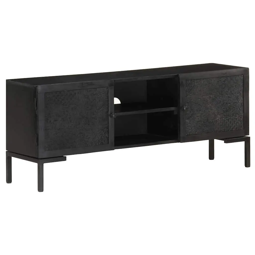 TV Cabinet Black Solid Wood 115 x 30 x 46 cm Media Unit Storage Shelves Doors
