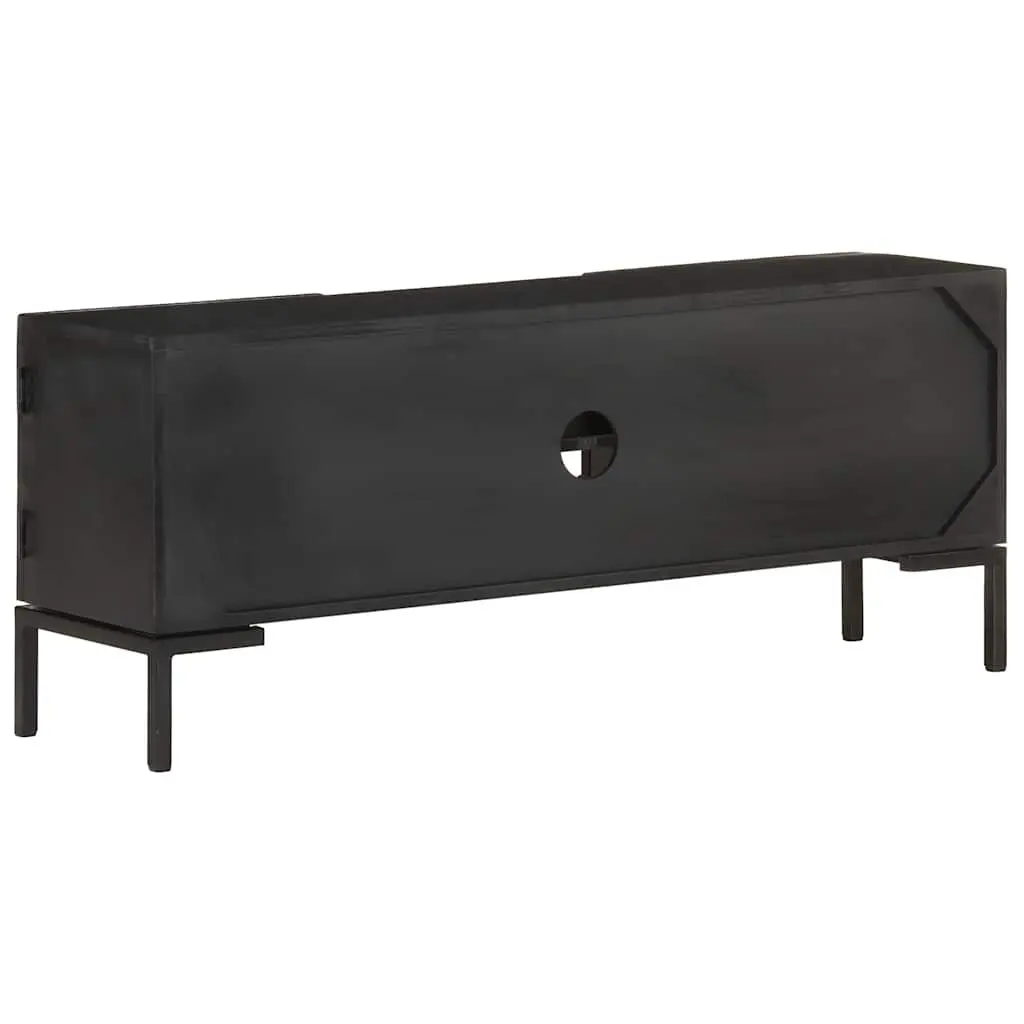 TV Cabinet Black Solid Wood 115 x 30 x 46 cm Media Unit Storage Shelves Doors