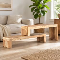 TV Cabinet 2 Piece Solid Wood Lowboard Industrial Style Living Room Storage Unit