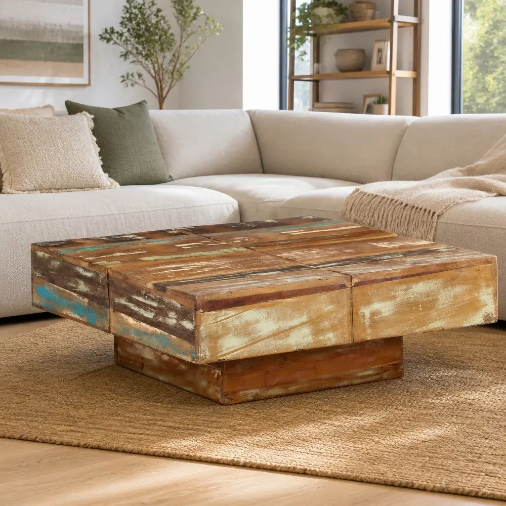 Coffee Table Solid Reclaimed Wood 80x80x28 cm Living Room Accent Furniture Brown
