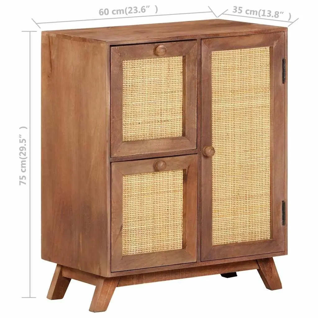 Solid Mango Wood Sideboard Brown Storage Cabinet with Drawers and Door