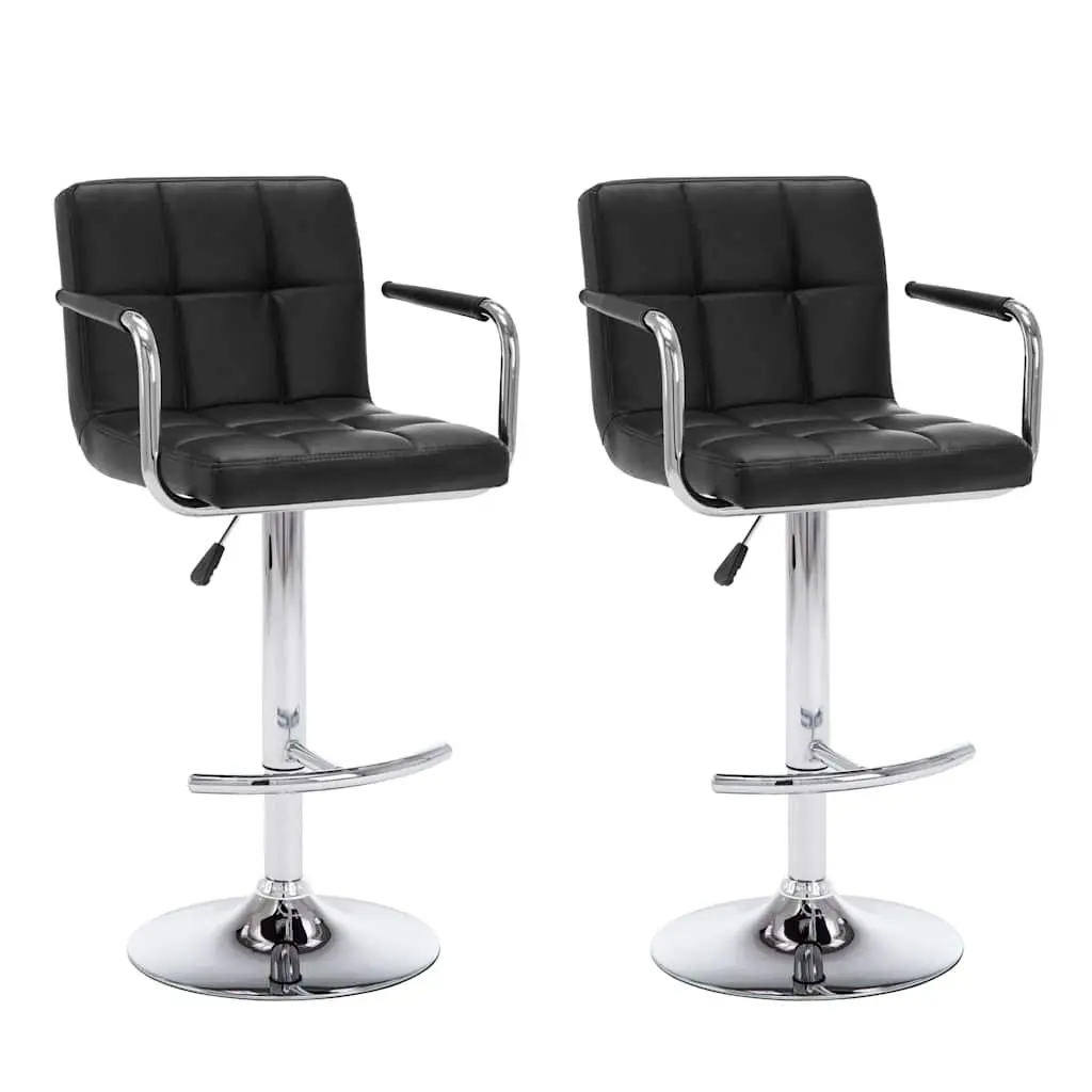 Bar Stools Set 2 pcs Black Faux Leather Adjustable Height Gas Lift Kitchen