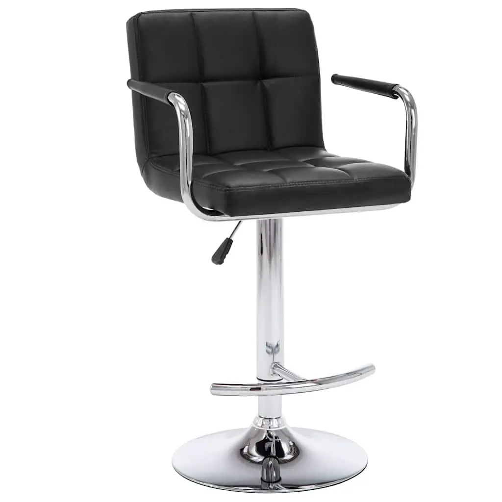 Bar Stools Set 2 pcs Black Faux Leather Adjustable Height Gas Lift Kitchen