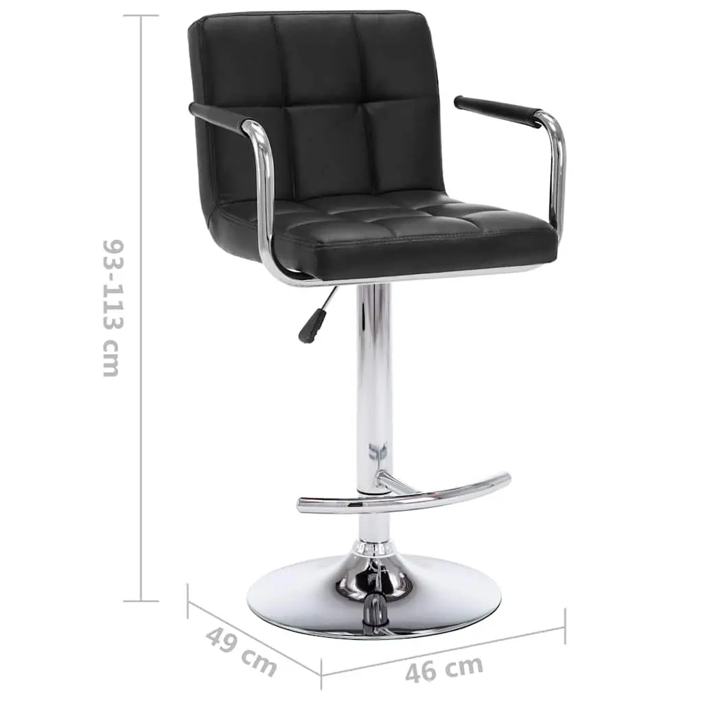 Bar Stools Set 2 pcs Black Faux Leather Adjustable Height Gas Lift Kitchen
