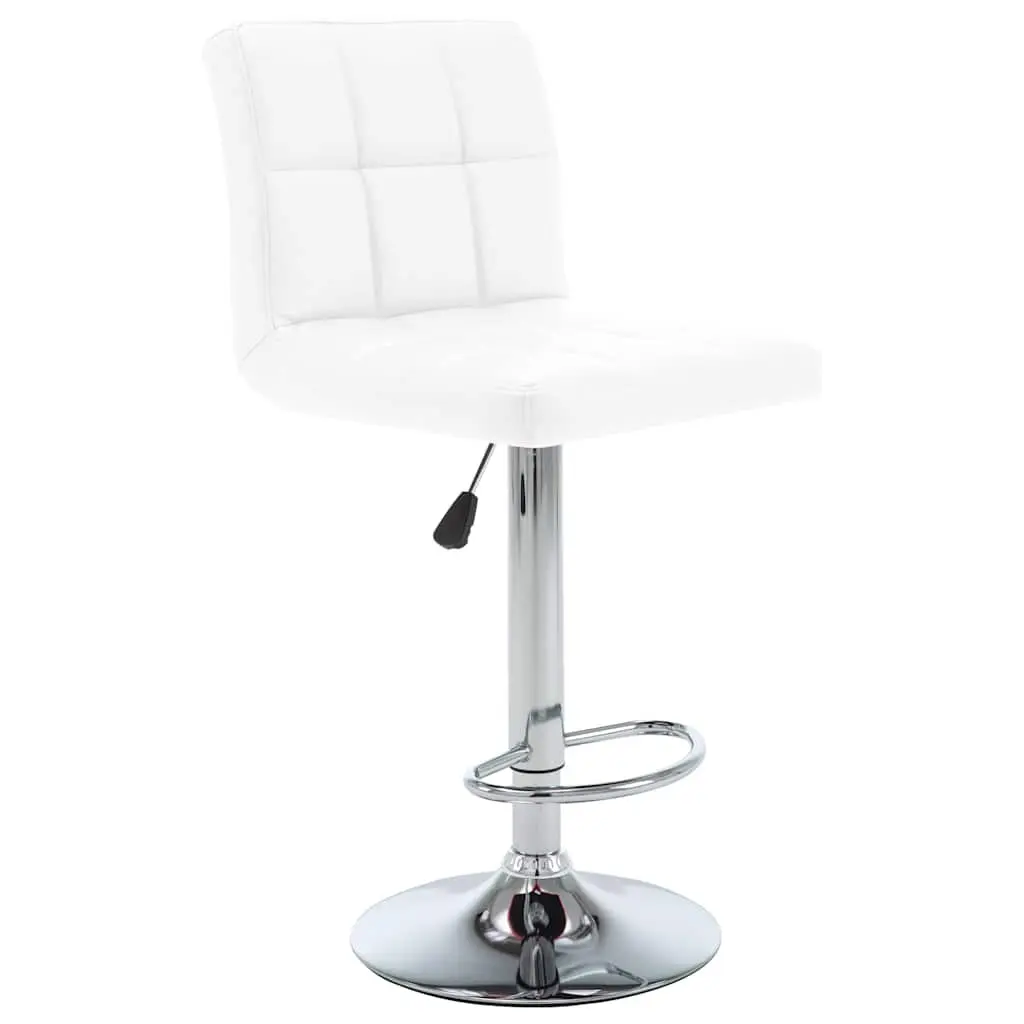 Bar Stools White Faux Leather Adjustable Height Gas Lift Chromed Steel 2 Piece
