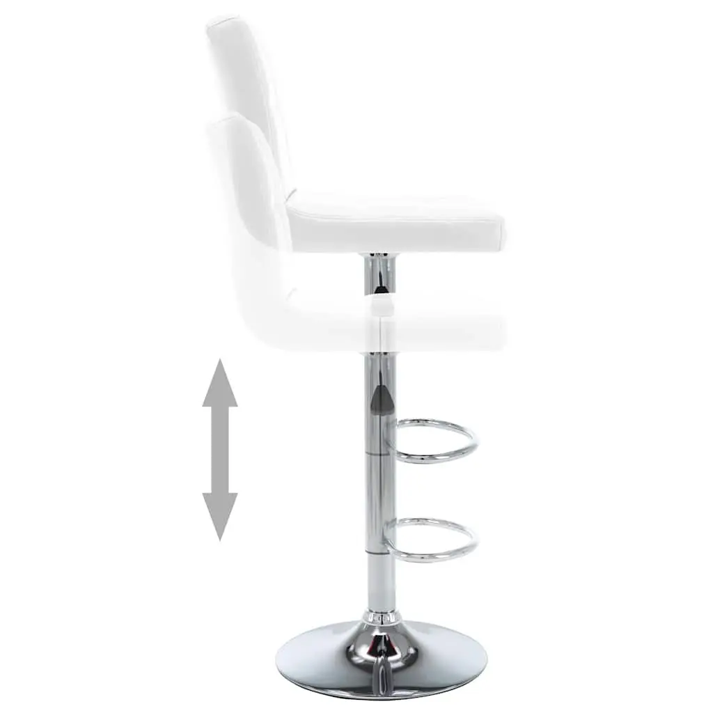 Bar Stools White Faux Leather Adjustable Height Gas Lift Chromed Steel 2 Piece