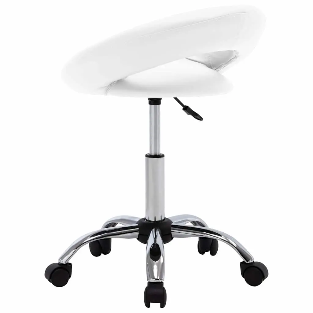 Office Chair White Faux Leather Curved Padded Backrest Swivel Adjustable Height