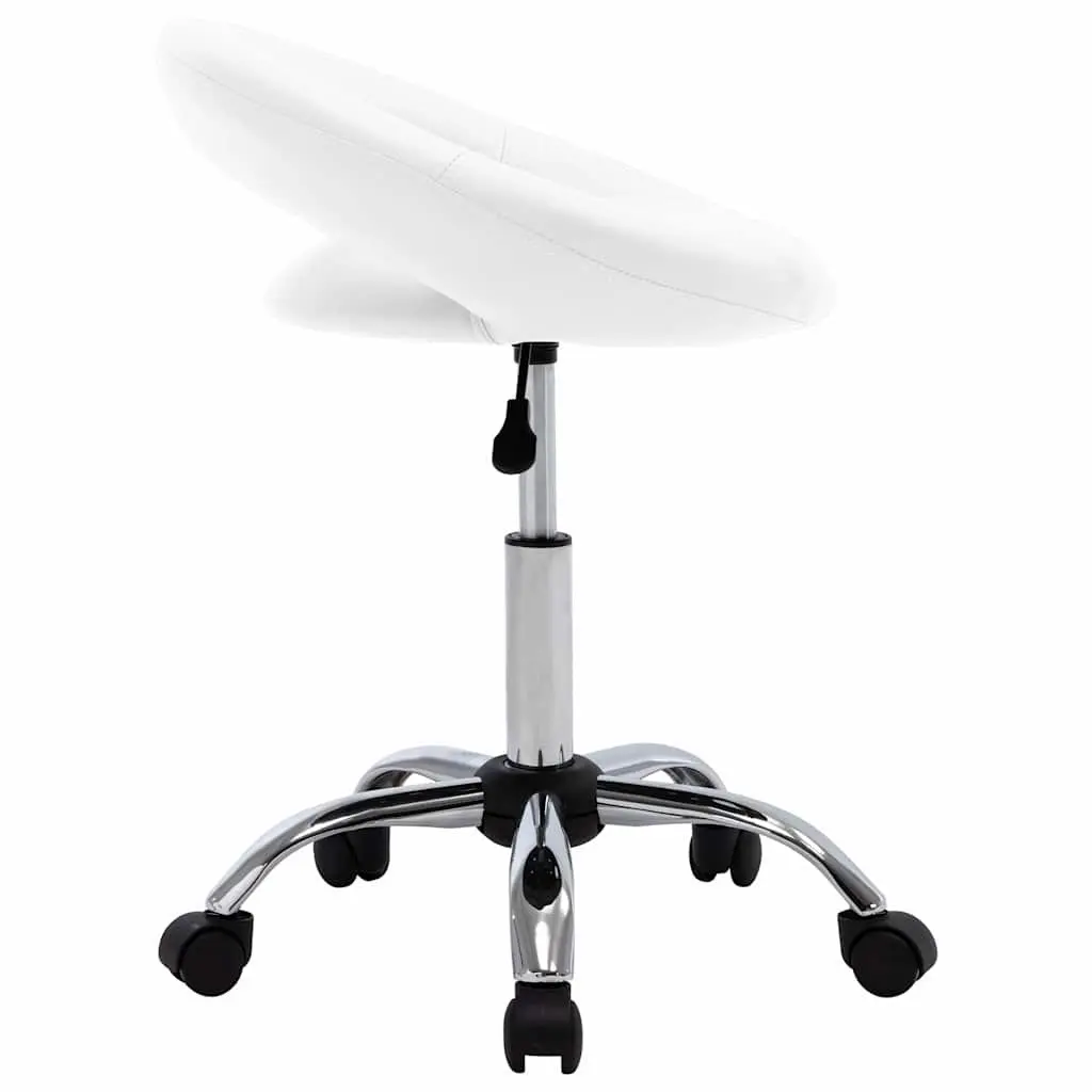 Office Chair White Faux Leather Curved Padded Backrest Swivel Adjustable Height