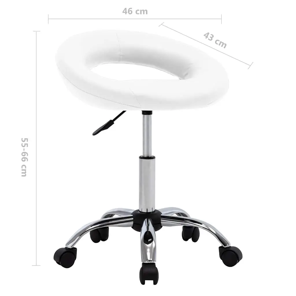 Office Chair White Faux Leather Curved Padded Backrest Swivel Adjustable Height