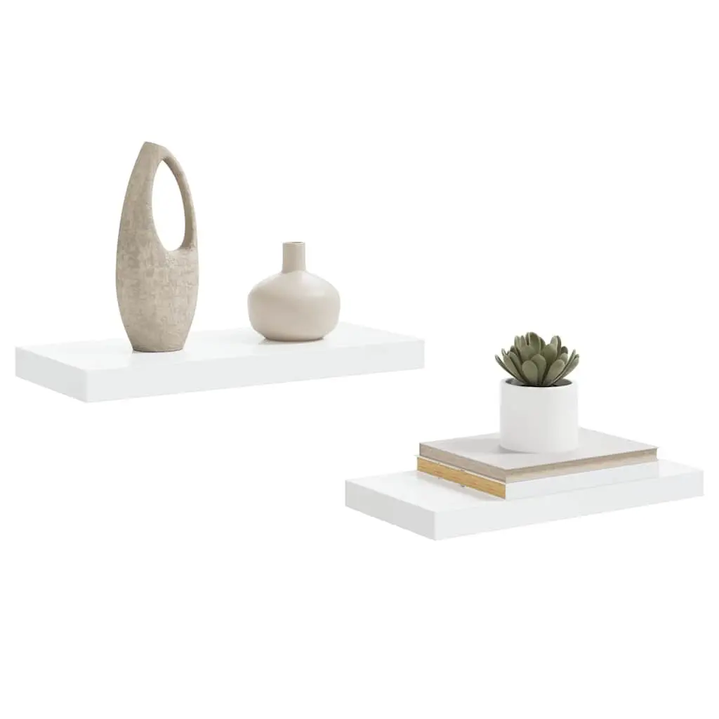 Floating Wall Shelves High Gloss White 50 x 23.5 x 3.8 cm 2 Piece Display Shelf Home Decor Storage
