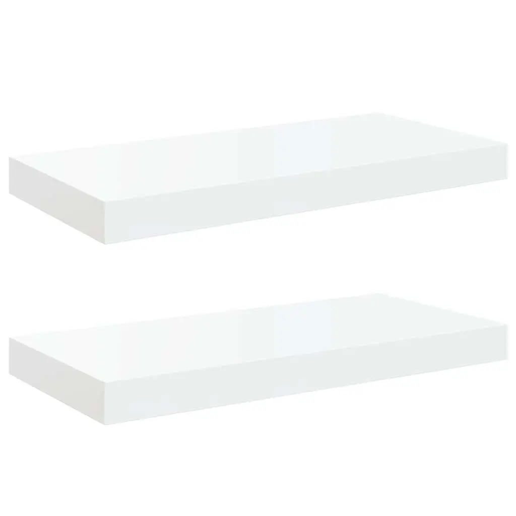 Floating Wall Shelves High Gloss White 50 x 23.5 x 3.8 cm 2 Piece Display Shelf Home Decor Storage