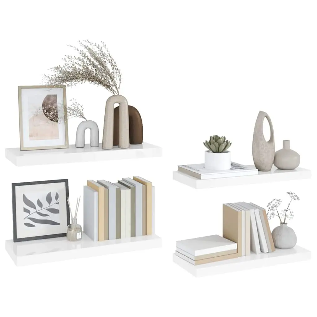Floating Wall Shelves 4 pcs White Display Rack Storage Ledge Home Decor