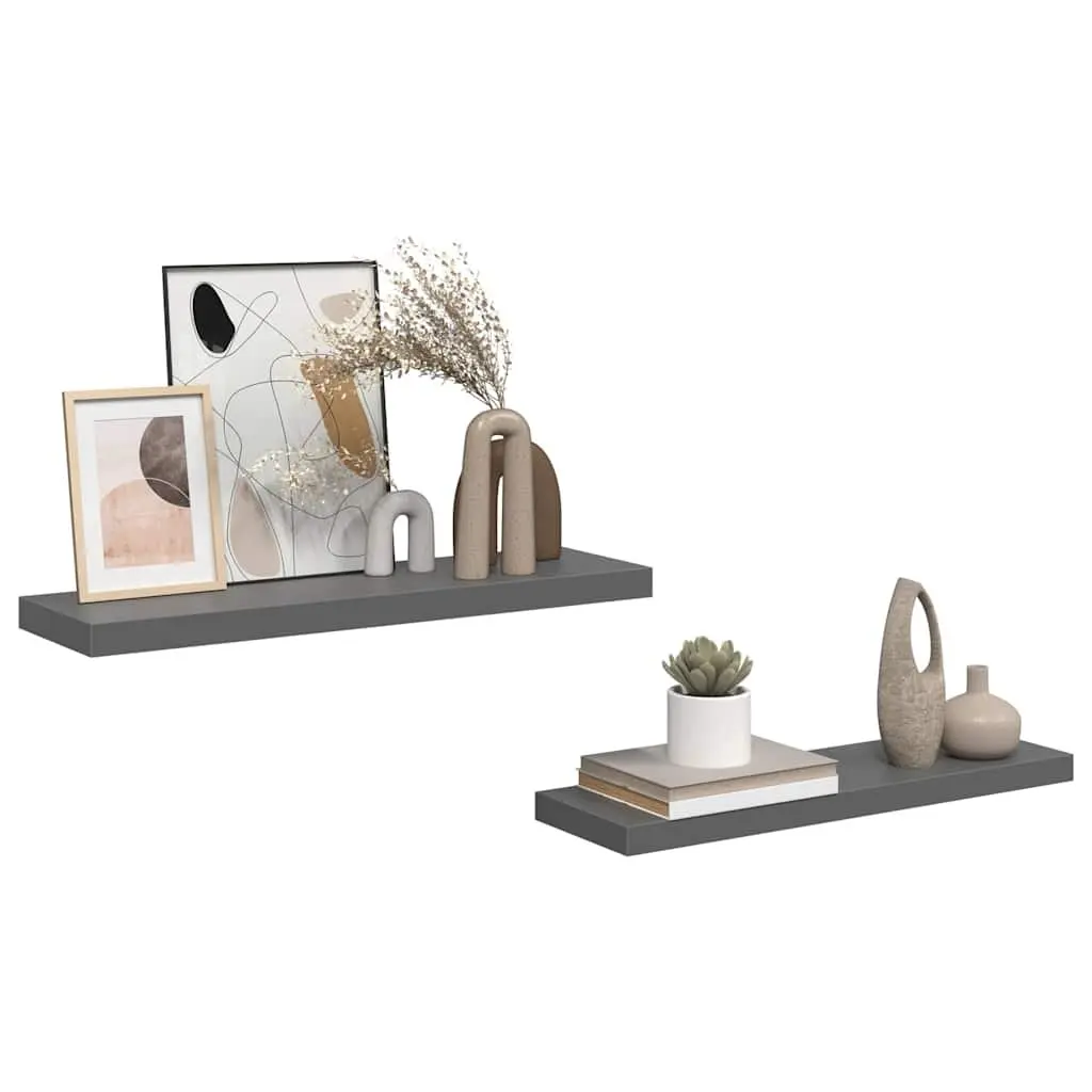 High Gloss Grey Floating Shelves 80x23.5x3.8cm 2 Piece Wall Mounted Display Shelf