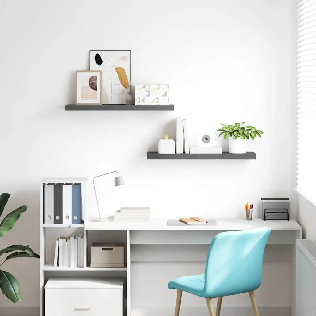 High Gloss Grey Floating Shelves 80x23.5x3.8cm 2 Piece Wall Mounted Display Shelf
