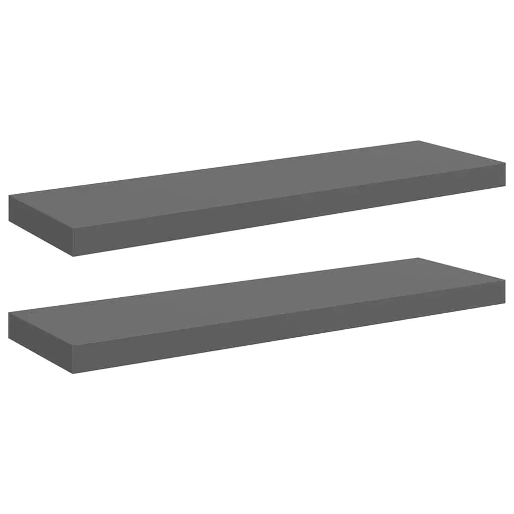 High Gloss Grey Floating Shelves 80x23.5x3.8cm 2 Piece Wall Mounted Display Shelf