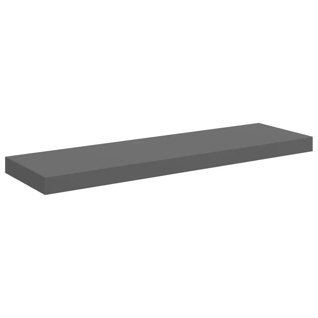 High Gloss Grey Floating Shelves 80x23.5x3.8cm 2 Piece Wall Mounted Display Shelf