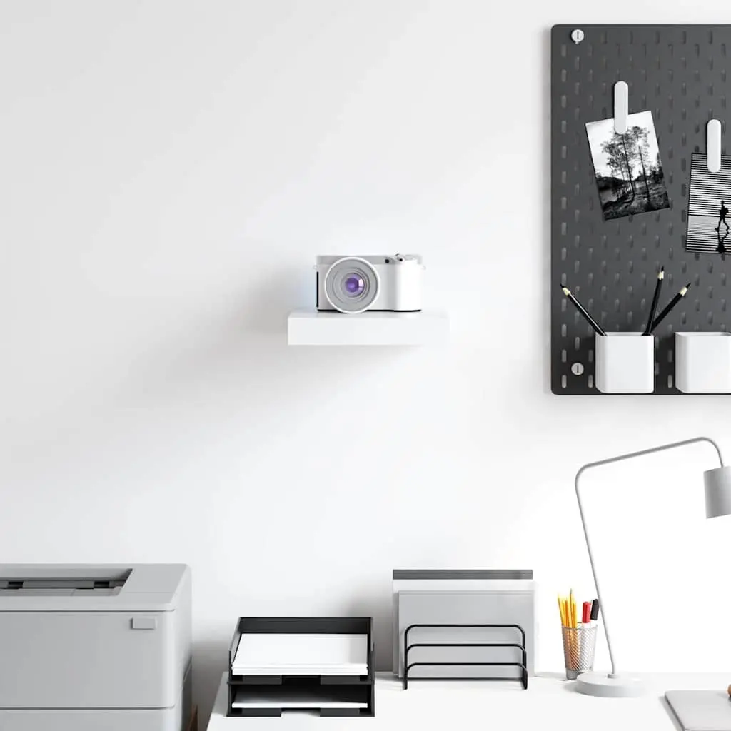 White Floating Wall Shelf Invisible Mount 23 x 23.5 x 3.8 cm Honeycomb MDF Frame