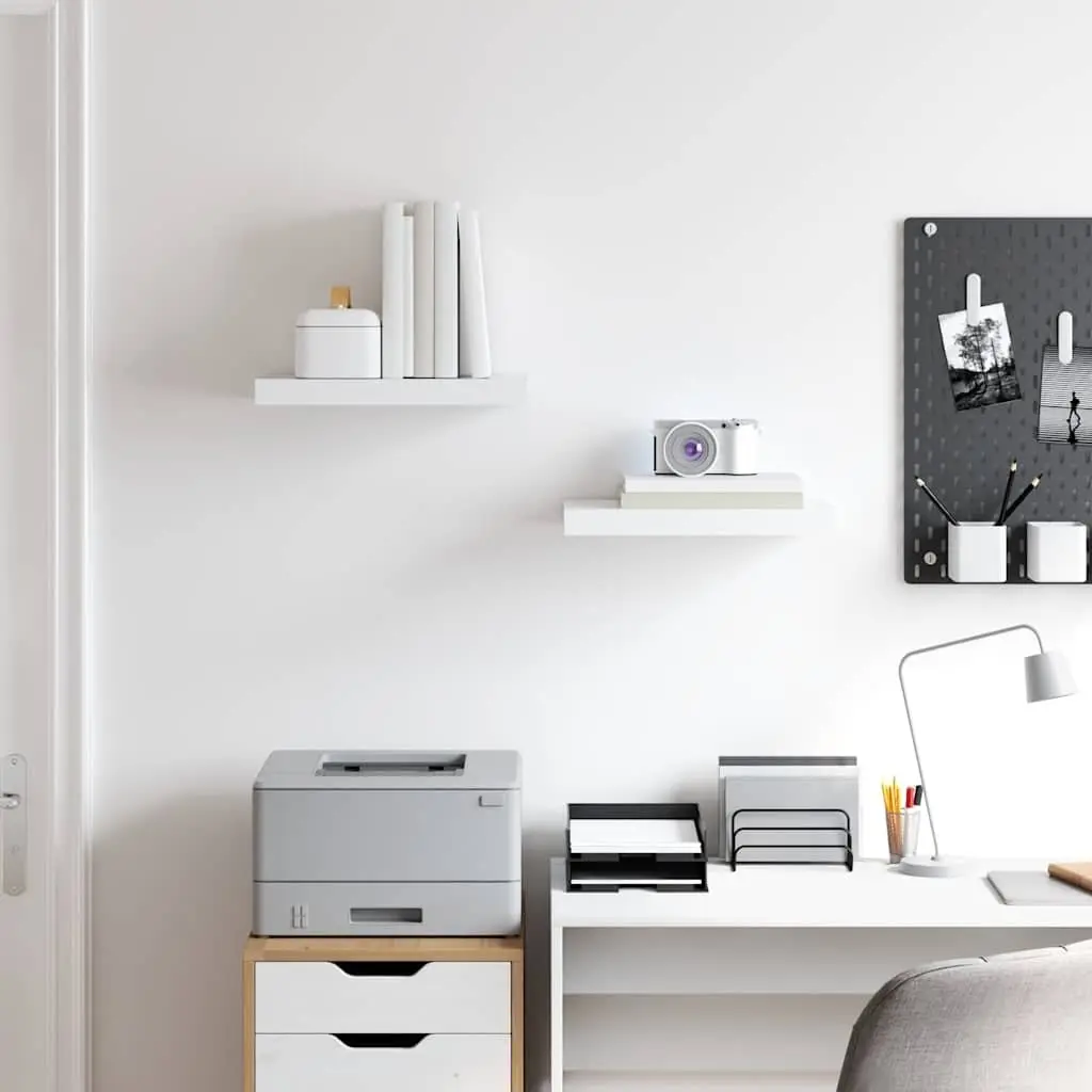 White Floating Wall Shelves Set of 2 Display Rack Storage Shelving Home Decor