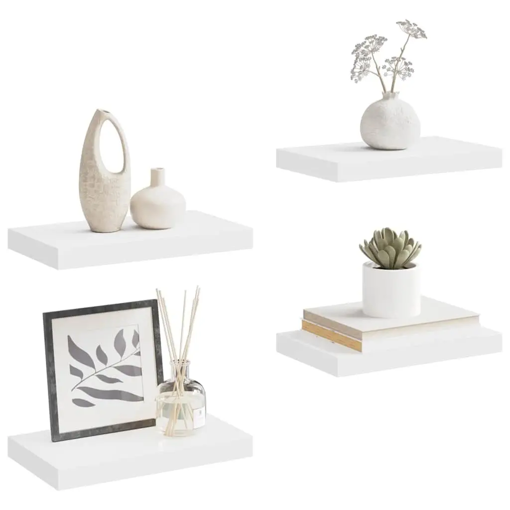 Floating Wall Shelves Set 4 Piece White Display Storage Ledges